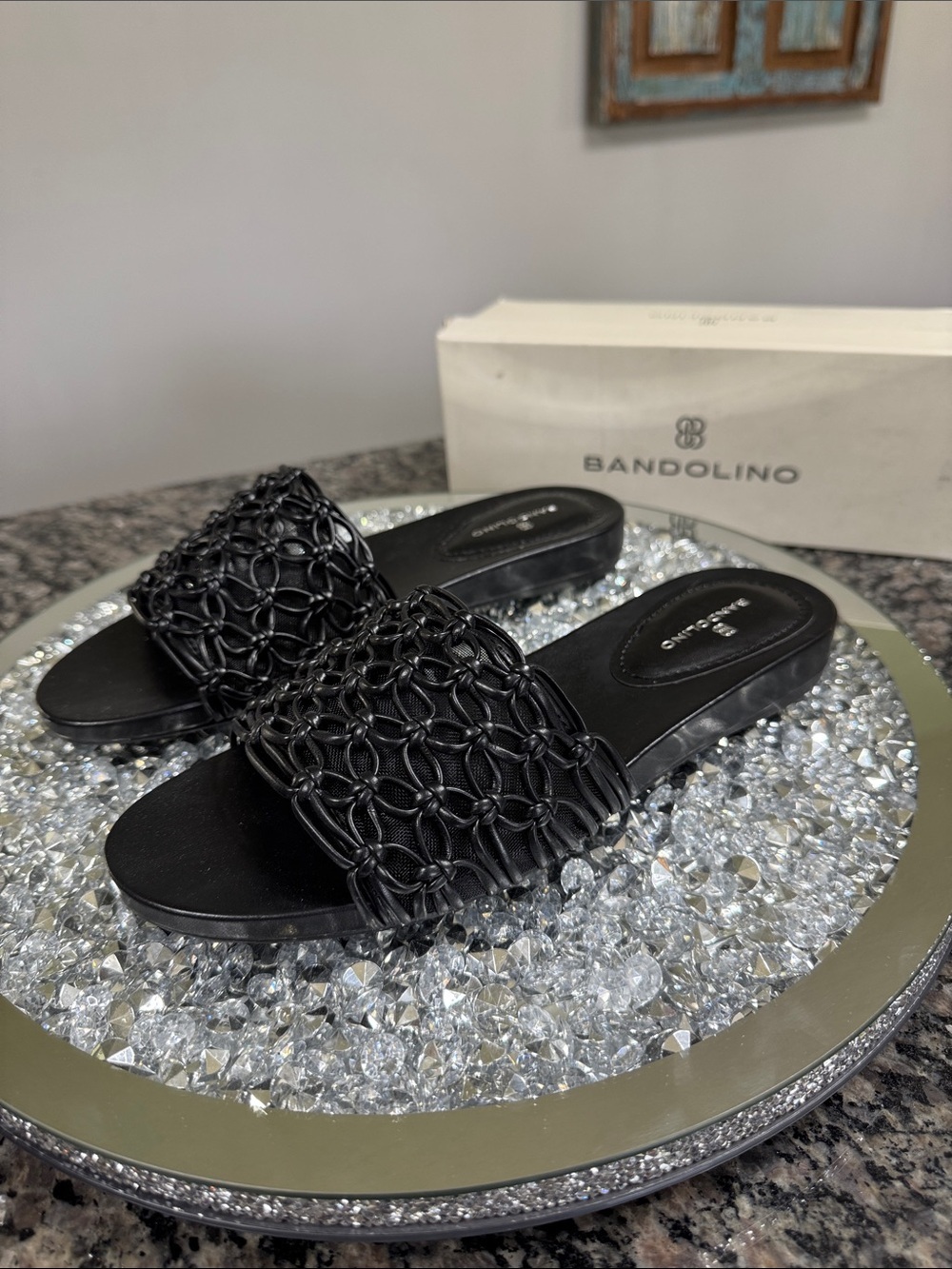 Bandolino Black Woven Slides Mules NEW 10